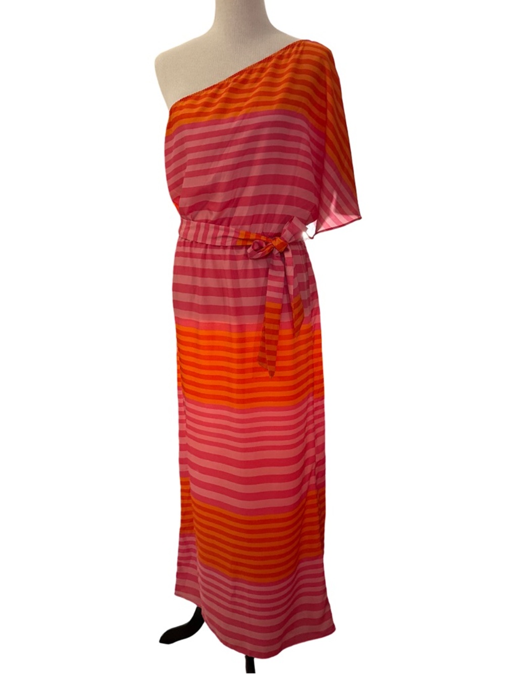 Mud Pie Pink & Orange Striped One-Shoulder Dress size small